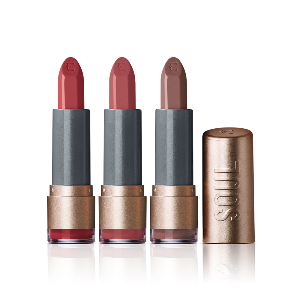 Kit 3 Batons Soul Kiss Me Hidratante Avelã + Rosa Atitude + Castanho Passarela Kit 3 Batons Soul Kiss Me Hidratante Avelã + Rosa Atitude + Castanho Passarela