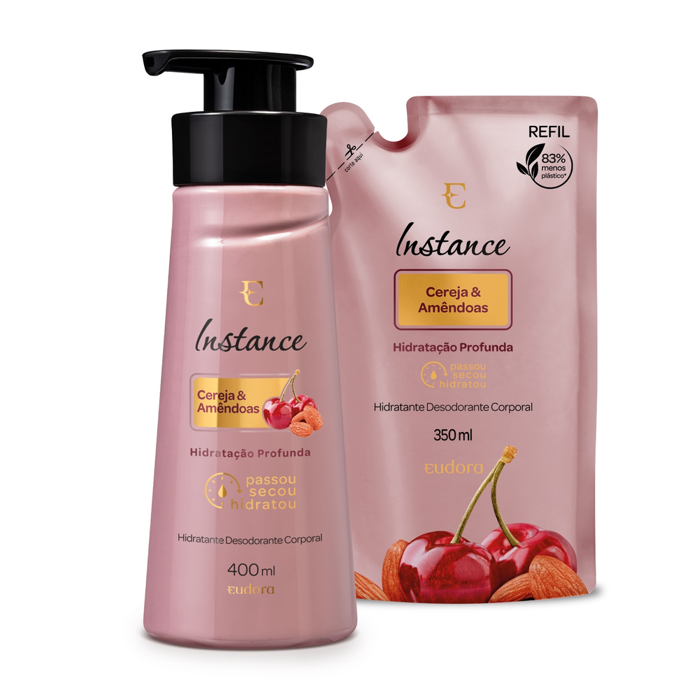 Combo Instance Cereja e Amêndoas: Hidratante Corporal 400ml + Refil 350ml Combo Instance Cereja e Amêndoas: Hidratante Corporal 400ml + Refil 350ml