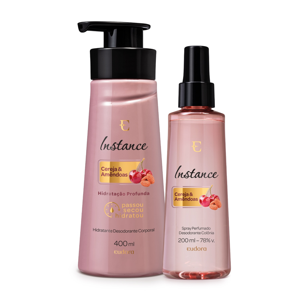 Combo Instance Cereja e Amêndoas: Hidratante Corporal 400ml + Spray Desodorante Colônia 200ml Combo Instance Cereja e Amêndoas: Hidratante Corporal 400ml + Spray Desodorante Colônia 200ml