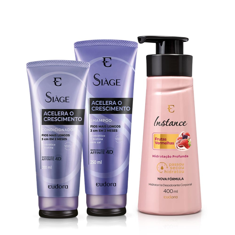 Combo Shampoo 250ml + Condicionador 200ml + Hidratante Desodorante Corporal 400ml Combo Shampoo 250ml + Condicionador 200ml + Hidratante Desodorante Corporal 400ml