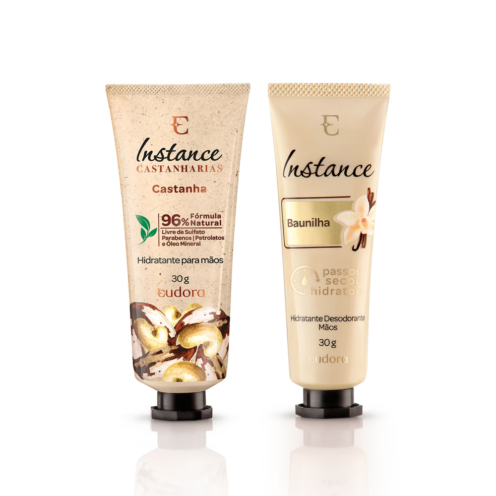 Combo Instance Creme para Mãos: Castanharias Castanhas 30g + Baunilha 30g Combo Instance Creme para Mãos: Castanharias Castanhas 30g + Baunilha 30g