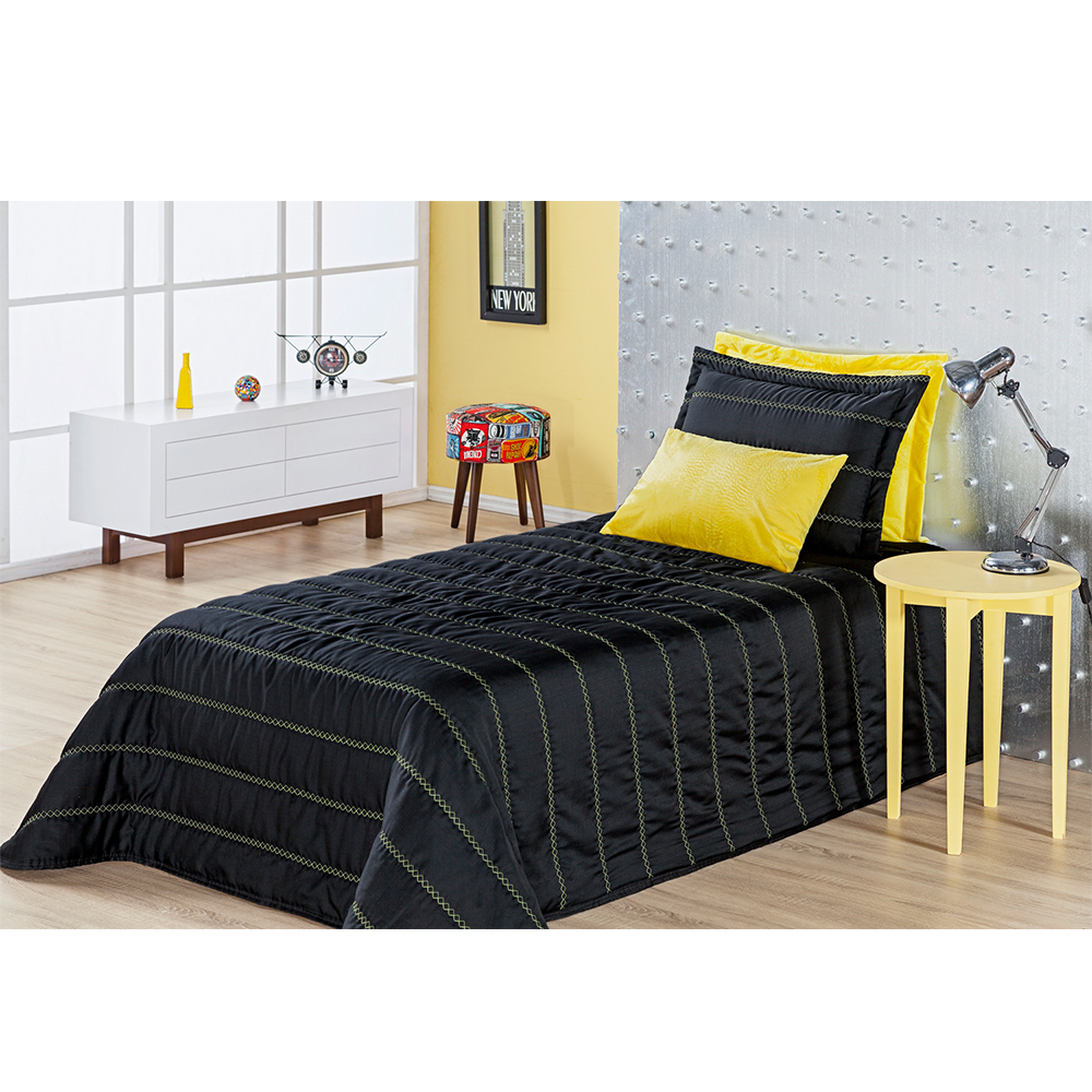 Kit Cobre Leito Solteiro Atualle Preto Casaborda 2 peças Kit Cobre Leito Solteiro Atualle Preto Casaborda 2 peças