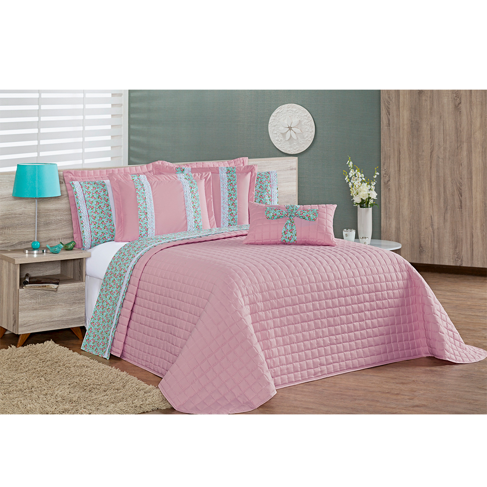 Kit Cobre Leito Queen Elegance Rosa Casaborda 5 peças Kit Cobre Leito Queen Elegance Rosa Casaborda 5 peças