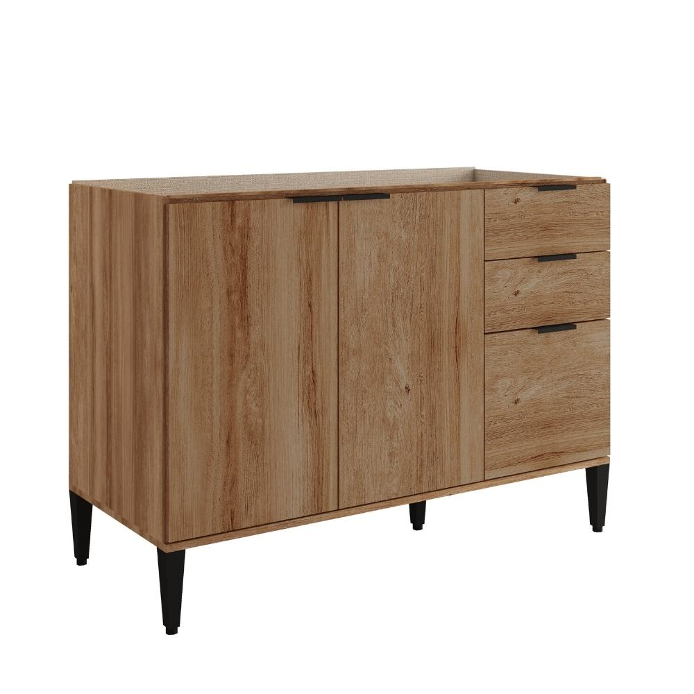 Balcão de Cozinha Miami 1200mm 2 Portas 3 Gavetas Sem Tampo Carraro Freijó Balcão de Cozinha Miami 1200mm 2 Portas 3 Gavetas Sem Tampo Carraro Freijó