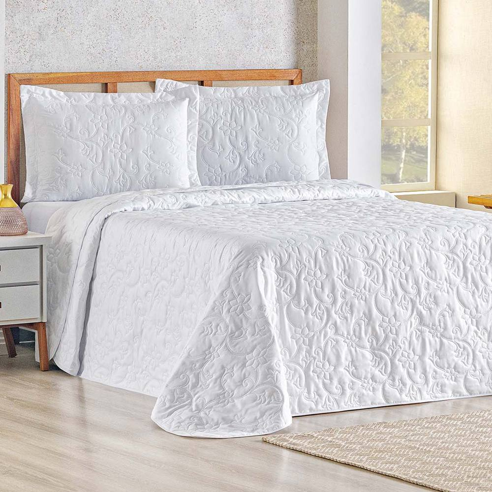 Cobre Leito Queen Bouti Mavie Floral Micropercal 180 Fios 3 Peças - Branco Cobre Leito Queen Bouti Mavie Floral Micropercal 180 Fios 3 Peças - Branco