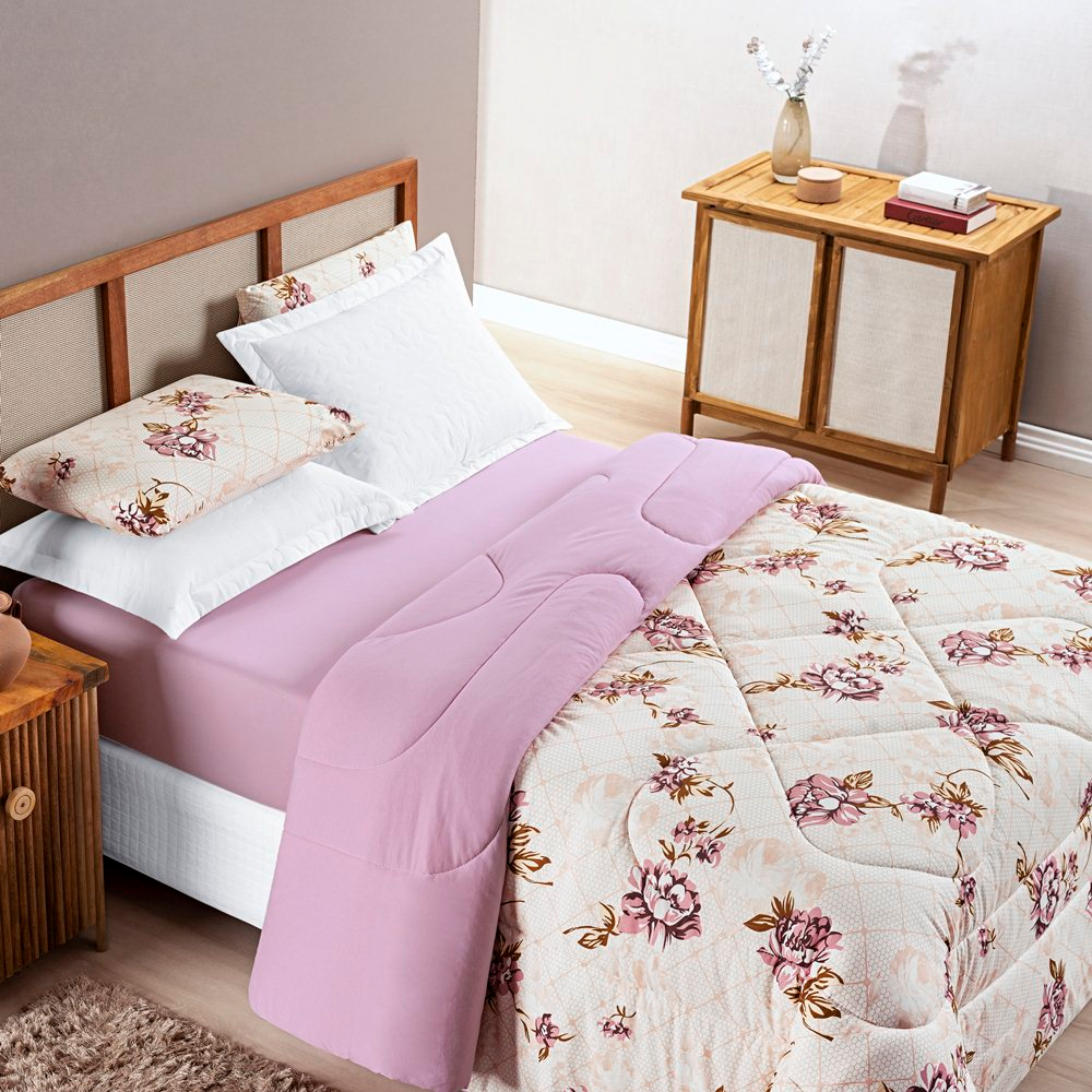 Edredom Casal Padrão Dupla Face Quality Malha 100% Algodão 1 Peça - Floral Rose Edredom Casal Padrão Dupla Face Quality Malha 100% Algodão 1 Peça - Floral Rose