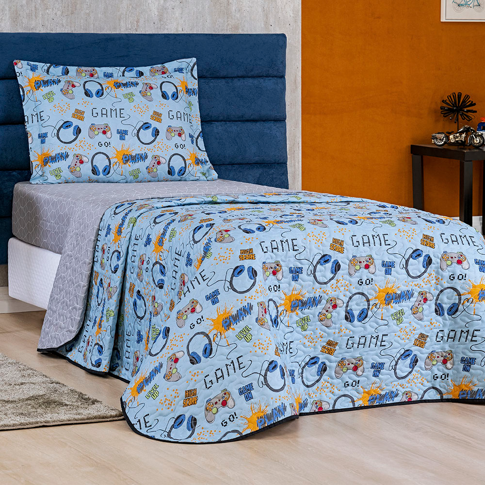 Colcha Solteiro Bouti Kids Dupla Face Estampado 2 Peças - Game Colcha Solteiro Bouti Kids Dupla Face Estampado 2 Peças - Game