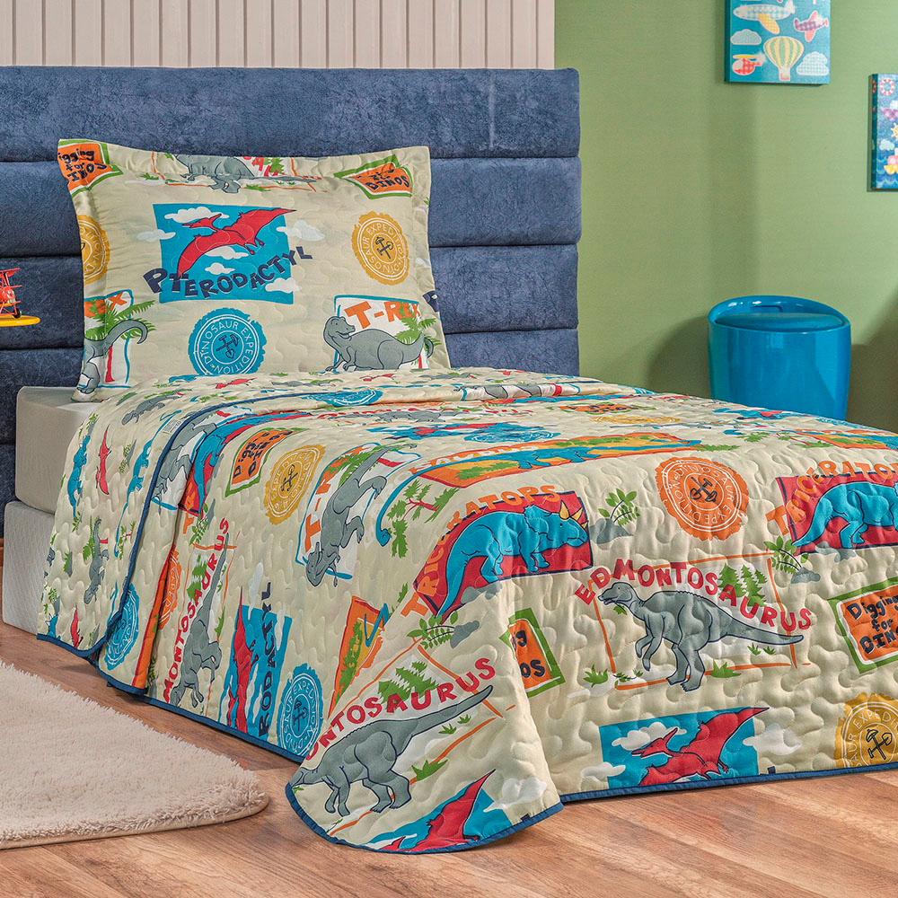 Colcha Solteiro Bouti Kids Dupla Face Estampado 2 Peças - Dino Colcha Solteiro Bouti Kids Dupla Face Estampado 2 Peças - Dino