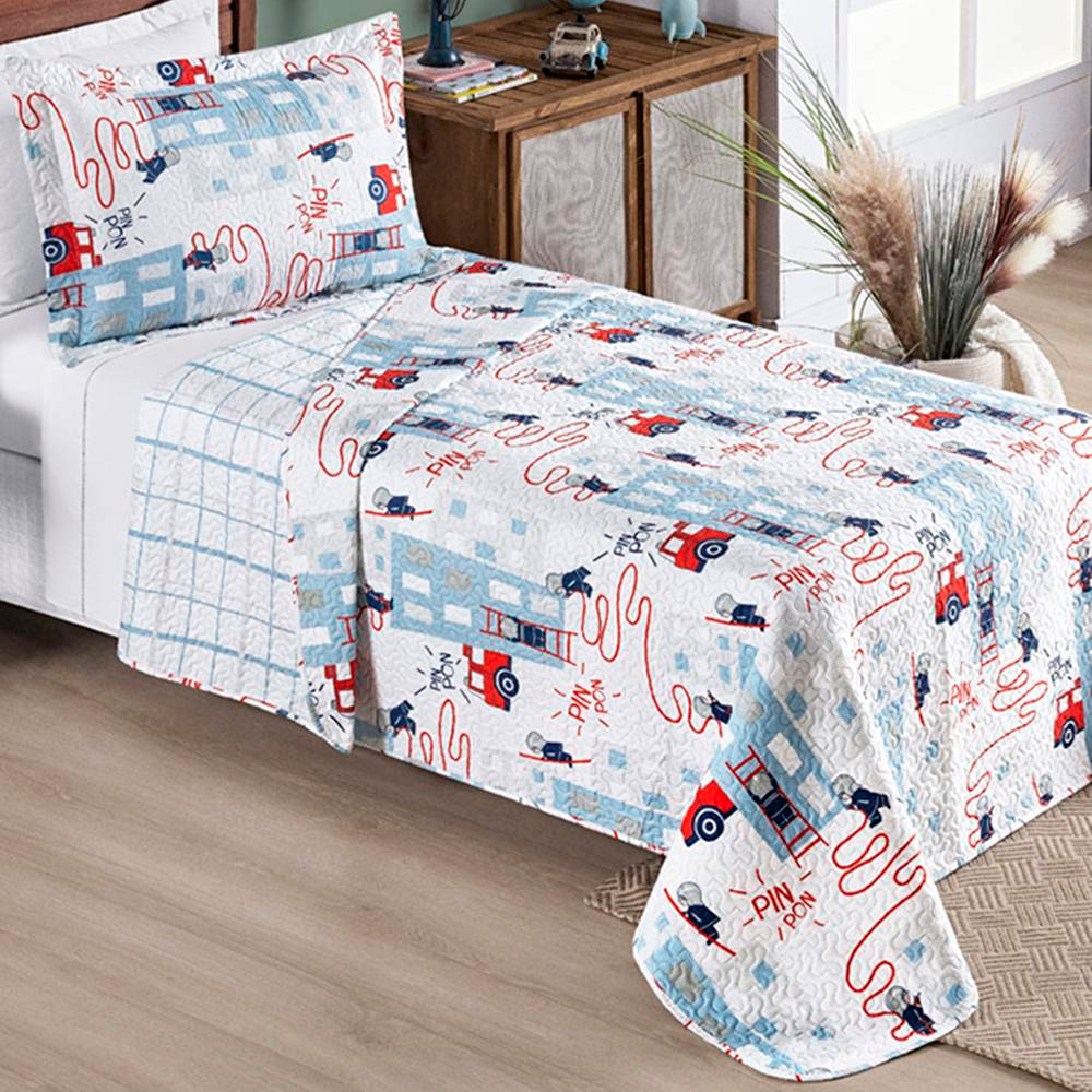 Colcha Solteiro Bouti Kids Dupla Face Estampado 2 Peças - Bombeiro Colcha Solteiro Bouti Kids Dupla Face Estampado 2 Peças - Bombeiro