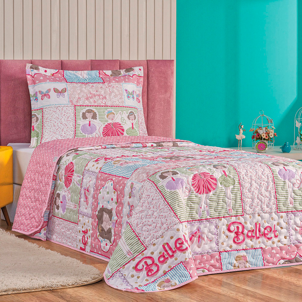 Colcha Solteiro Bouti Kids Dupla Face Estampado 2 Peças - Ballet Colcha Solteiro Bouti Kids Dupla Face Estampado 2 Peças - Ballet