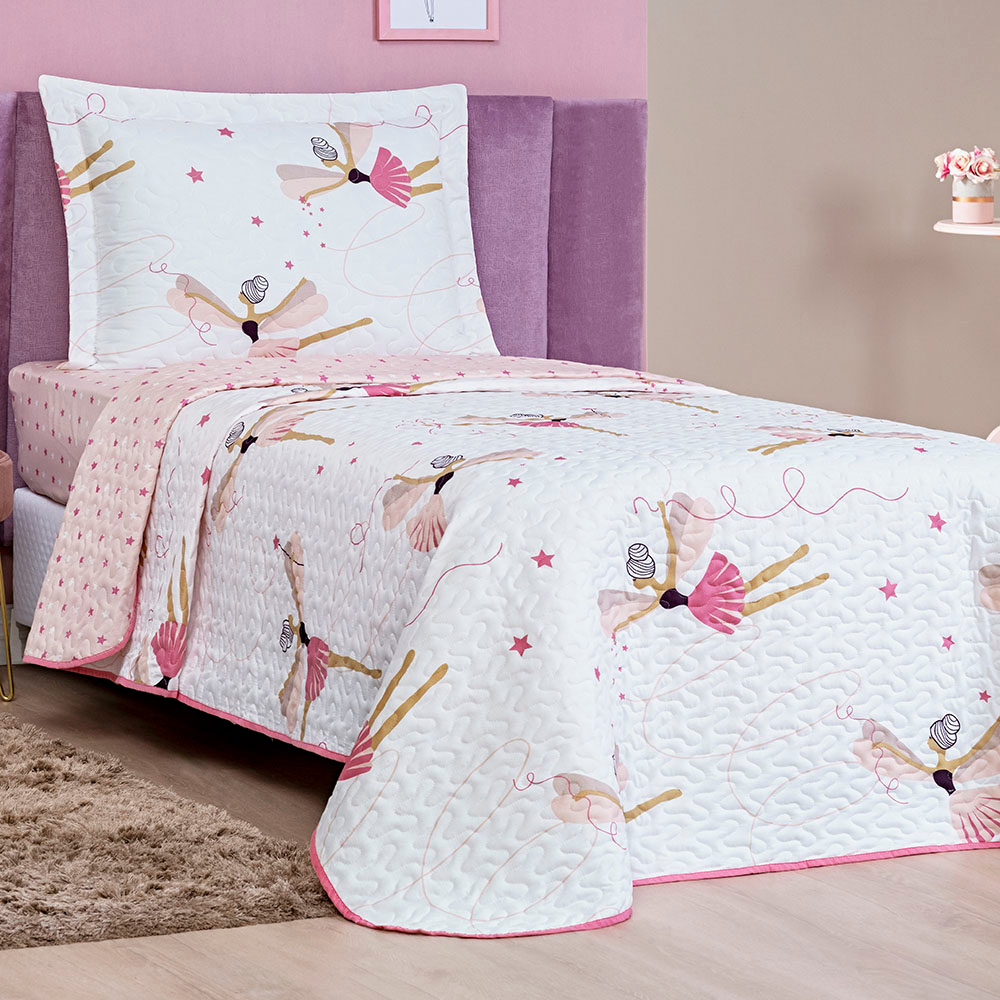 Colcha Solteiro Bouti Kids Dupla Face Estampado 2 Peças - Bailarina Colcha Solteiro Bouti Kids Dupla Face Estampado 2 Peças - Bailarina