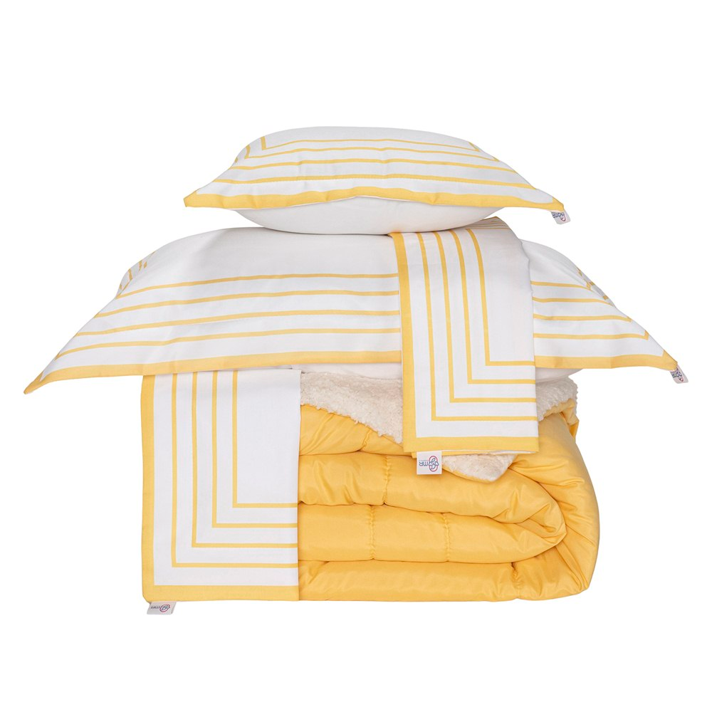 Kit Edredom Queen Coberdrom Soft Hipercal/Sherpa 5 Peças - Amarelo Kit Edredom Queen Coberdrom Soft Hipercal/Sherpa 5 Peças - Amarelo