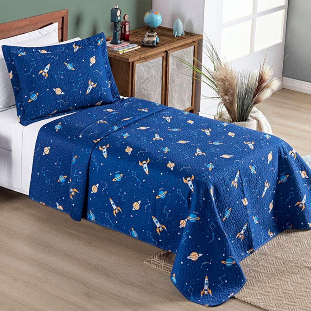 Colcha Solteiro Bouti Kids Dupla Face Estampado 2 Peças - Galaxia Colcha Solteiro Bouti Kids Dupla Face Estampado 2 Peças - Galaxia
