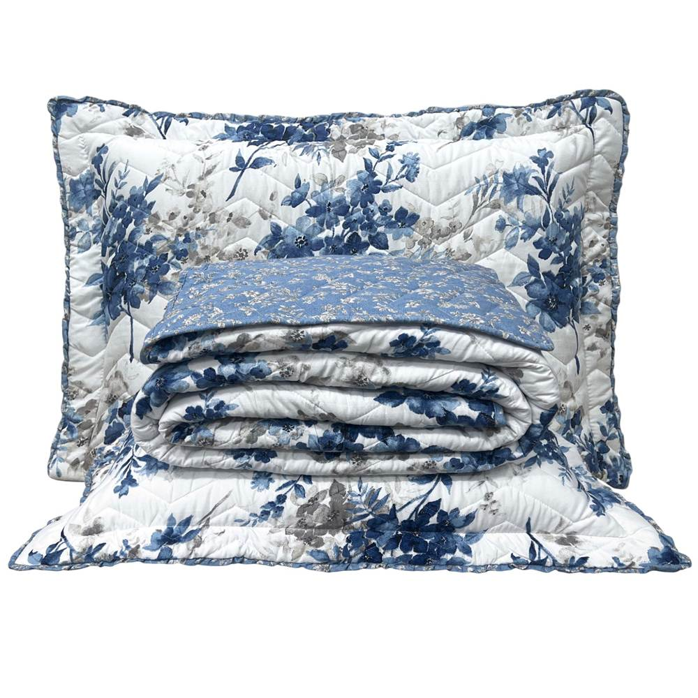 Cobre Leito King Confort Print Micropercal 300 Fios Toque de Algodão 3 Peças - Flores Azuis Cobre Leito King Confort Print Micropercal 300 Fios Toque de Algodão 3 Peças - Flores Azuis