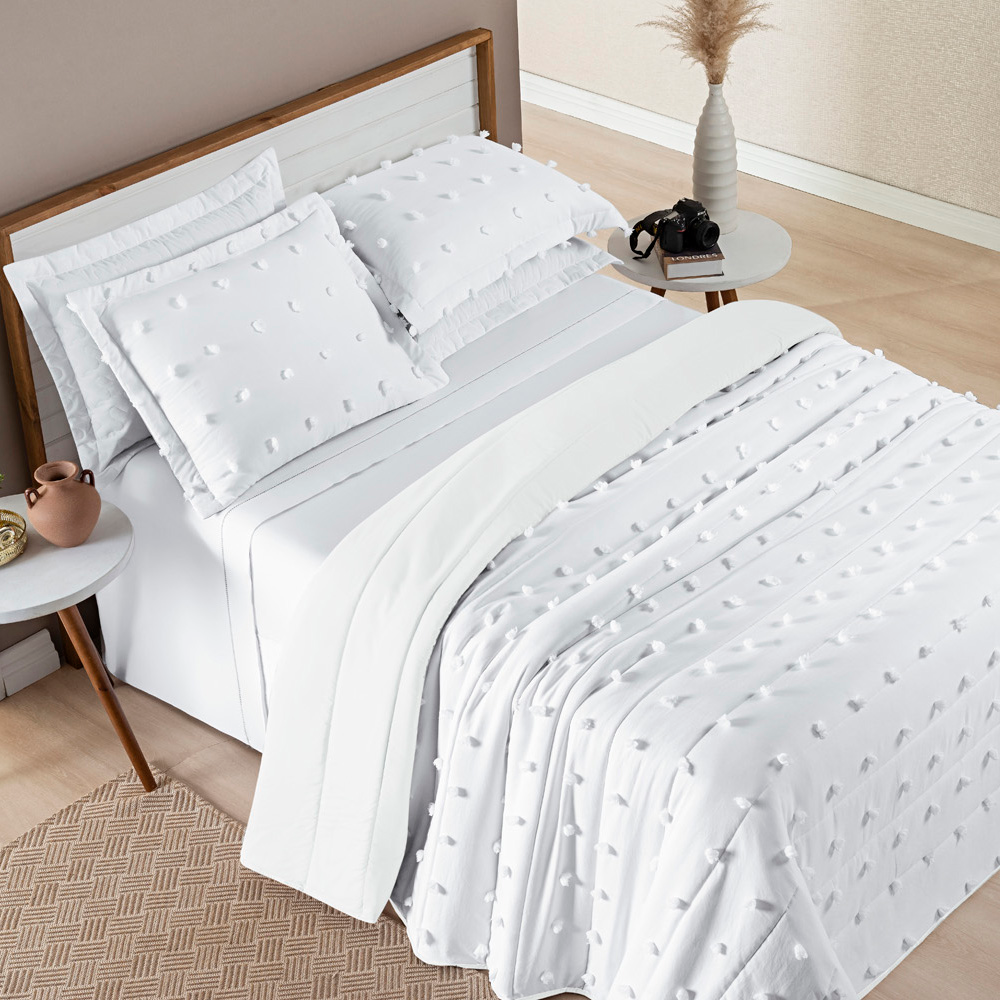 Cobre Leito Casal Padrão Poppy Dupla Face Micropercal 300 Fios 3 Peças - Branco Cobre Leito Casal Padrão Poppy Dupla Face Micropercal 300 Fios 3 Peças - Branco