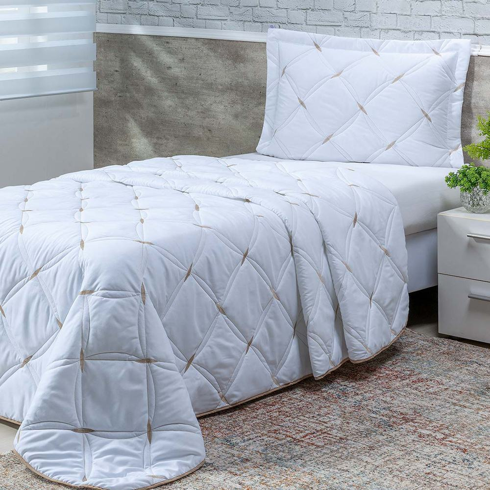 Cobre Leito Solteiro Unique Micropercal 200 Fios Bordado 2 Peças - Branco Cobre Leito Solteiro Unique Micropercal 200 Fios Bordado 2 Peças - Branco