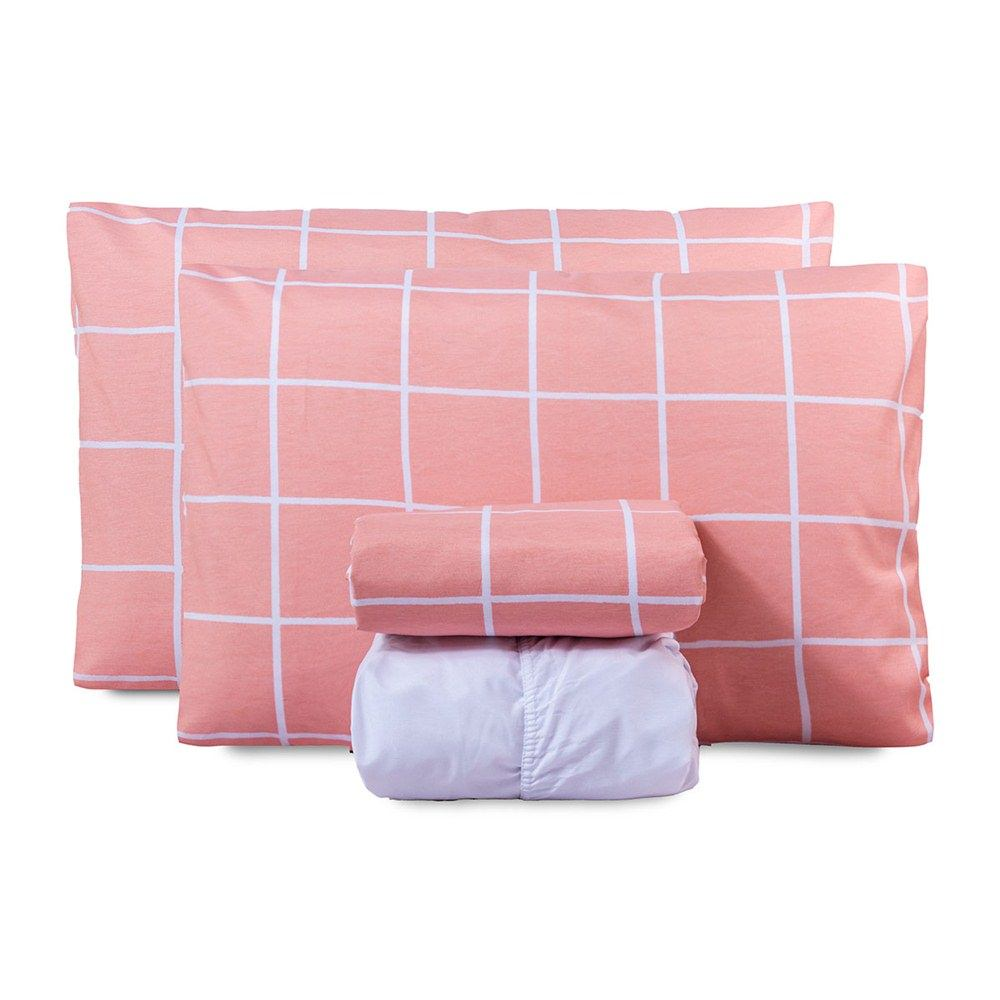 Jogo de Lençol Casal Padrão Classic Estampado 160 Fios 4 Peças - Grid Rose Jogo de Lençol Casal Padrão Classic Estampado 160 Fios 4 Peças - Grid Rose