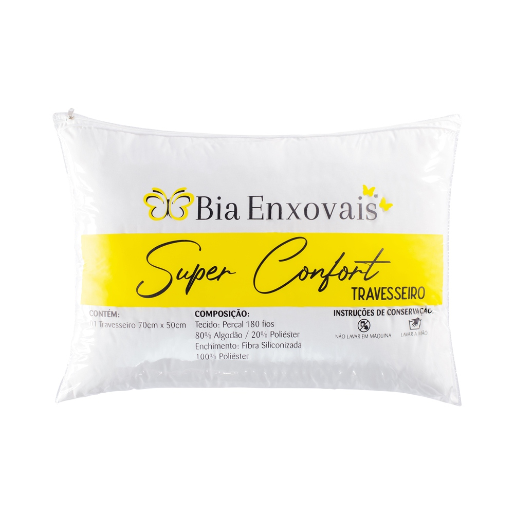 Travesseiro Super Confort Percal 180 Fios Fibra Siliconizada 600 Gramas 70cm x 50cm - 1 Unidade Travesseiro Super Confort Percal 180 Fios Fibra Siliconizada 600 Gramas 70cm x 50cm - 1 Unidade