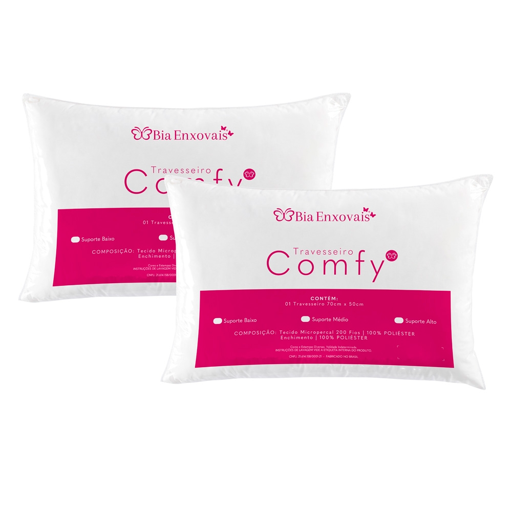 Kit Travesseiros Comfy Suporte Médio Fibra Siliconizada 500 Gramas 70cm x 50cm - 2 Unidades Kit Travesseiros Comfy Suporte Médio Fibra Siliconizada 500 Gramas 70cm x 50cm - 2 Unidades