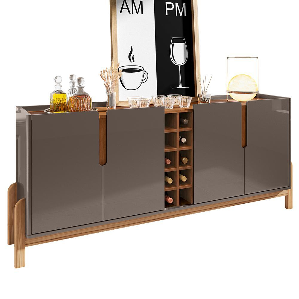 Buffet Aparador Lizz 190cm 4 Portas com Adega Cinza Pérola/Cedro - Casa D Buffet Aparador Lizz 190cm 4 Portas com Adega Cinza Pérola/Cedro - Casa D