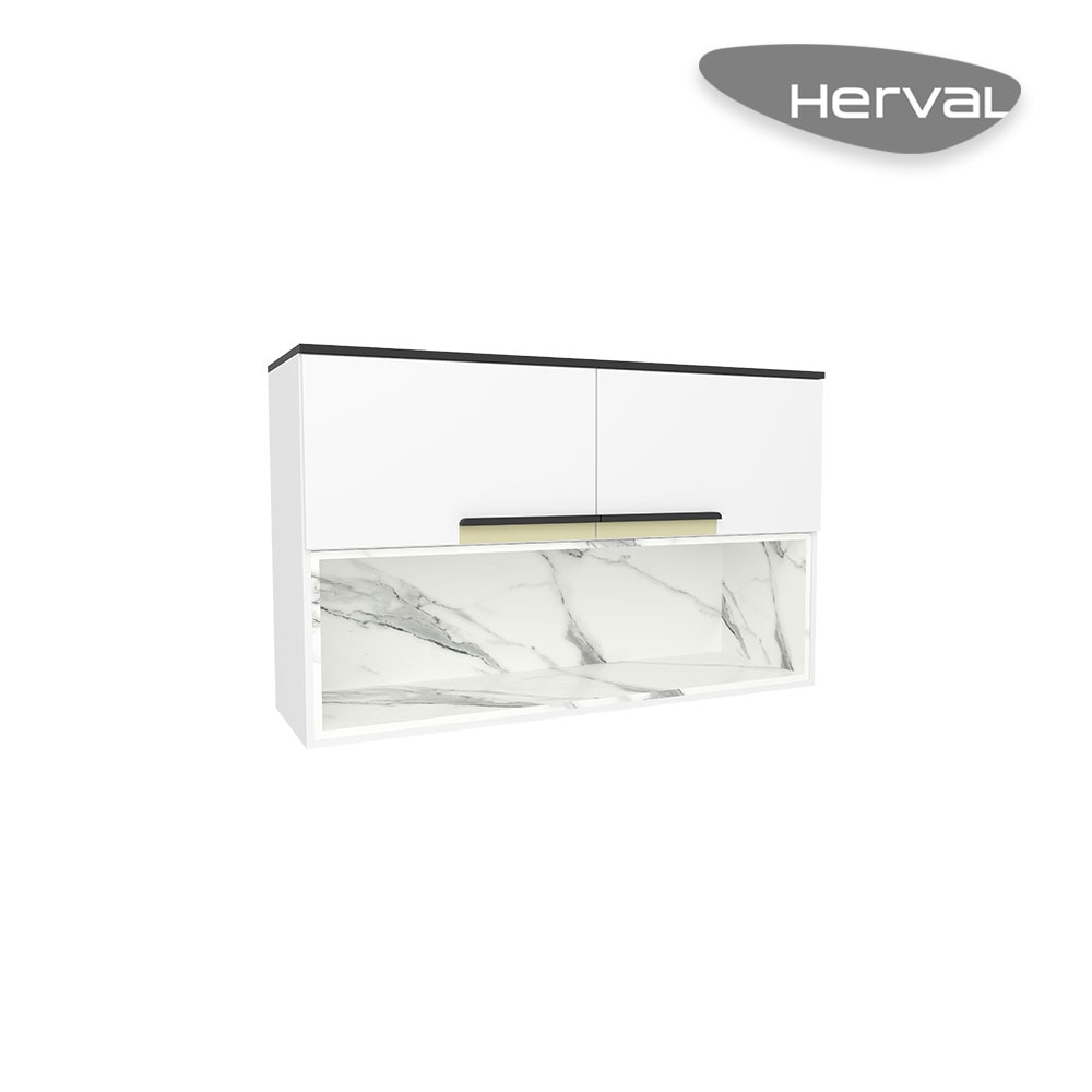 Armário Aéreo de Cozinha Com Nicho Herval Manhattan, MDP, 2 Portas, Branco Ártico/Calacatta Armário Aéreo de Cozinha Com Nicho Herval Manhattan, MDP, 2 Portas, Branco Ártico/Calacatta