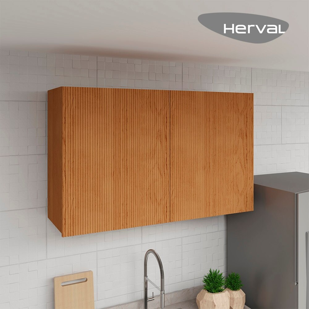 Armário Aéreo para Cozinha Herval Denver, 2 Portas, Freijó Rocks Ripado, 120 cm Armário Aéreo para Cozinha Herval Denver, 2 Portas, Freijó Rocks Ripado, 120 cm