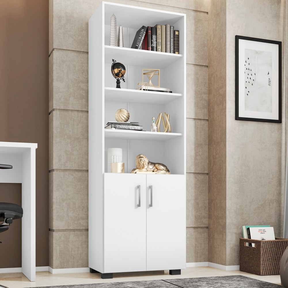 Livreiro Multiuso com Portas Samara Branco Livreiro Multiuso com Portas Samara Branco