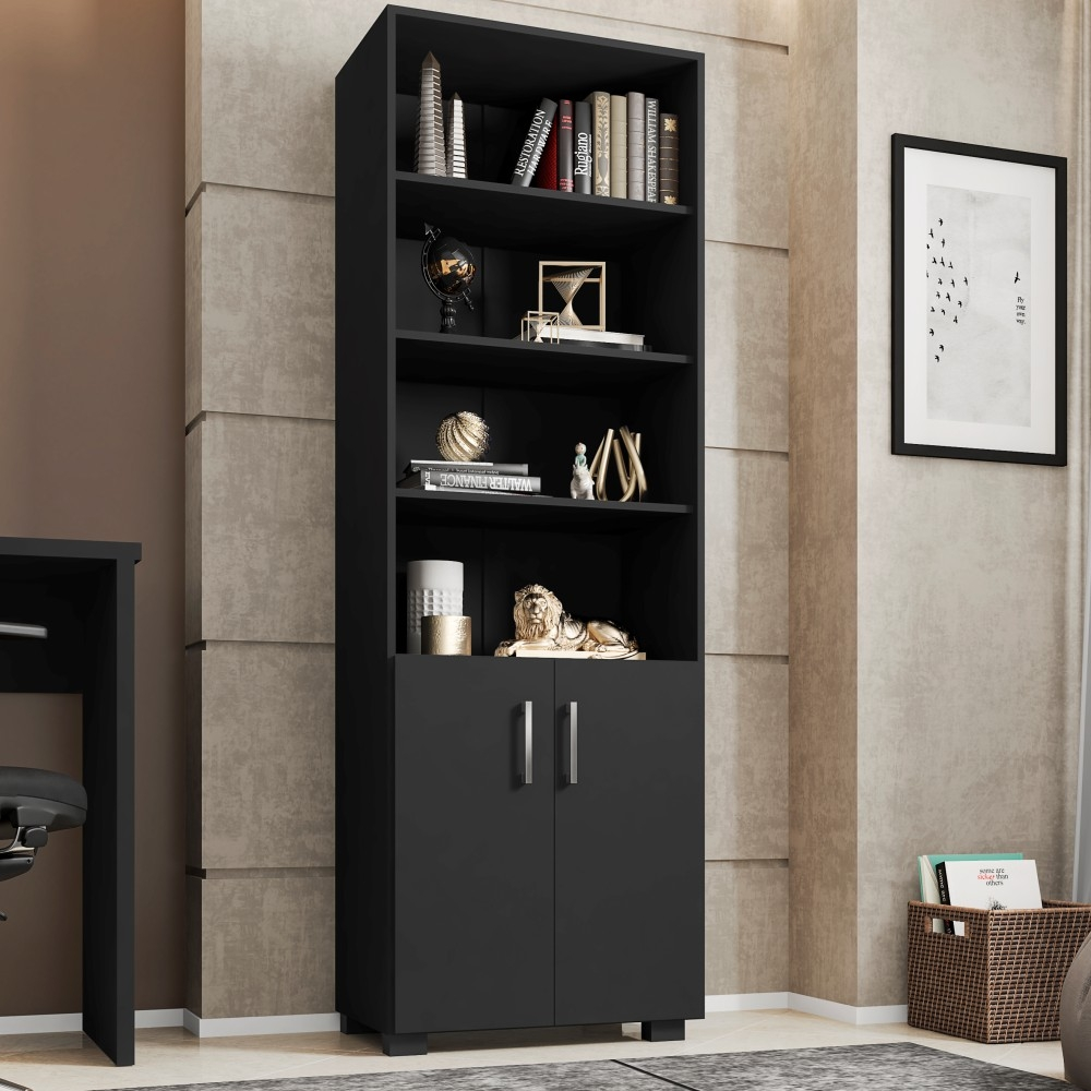 Livreiro Multiuso com Portas Samara Preto Livreiro Multiuso com Portas Samara Preto