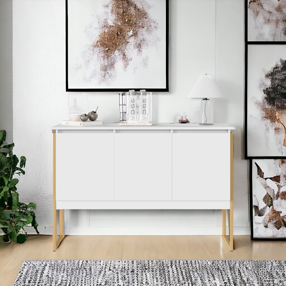 Buffet Moderno 3 Portas Londres Branco Dourado Buffet Moderno 3 Portas Londres Branco Dourado