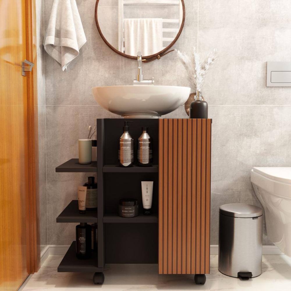 Gabinete Banheiro Ripado Style Preto Gabinete Banheiro Ripado Style Preto