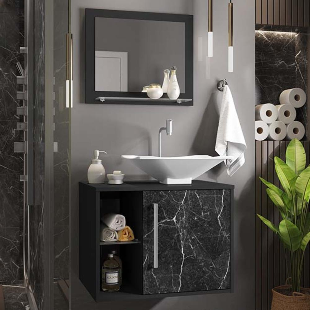 Conjunto Gabinete e Espelheira Grenoble Preto Fosco Nero Conjunto Gabinete e Espelheira Grenoble Preto Fosco Nero