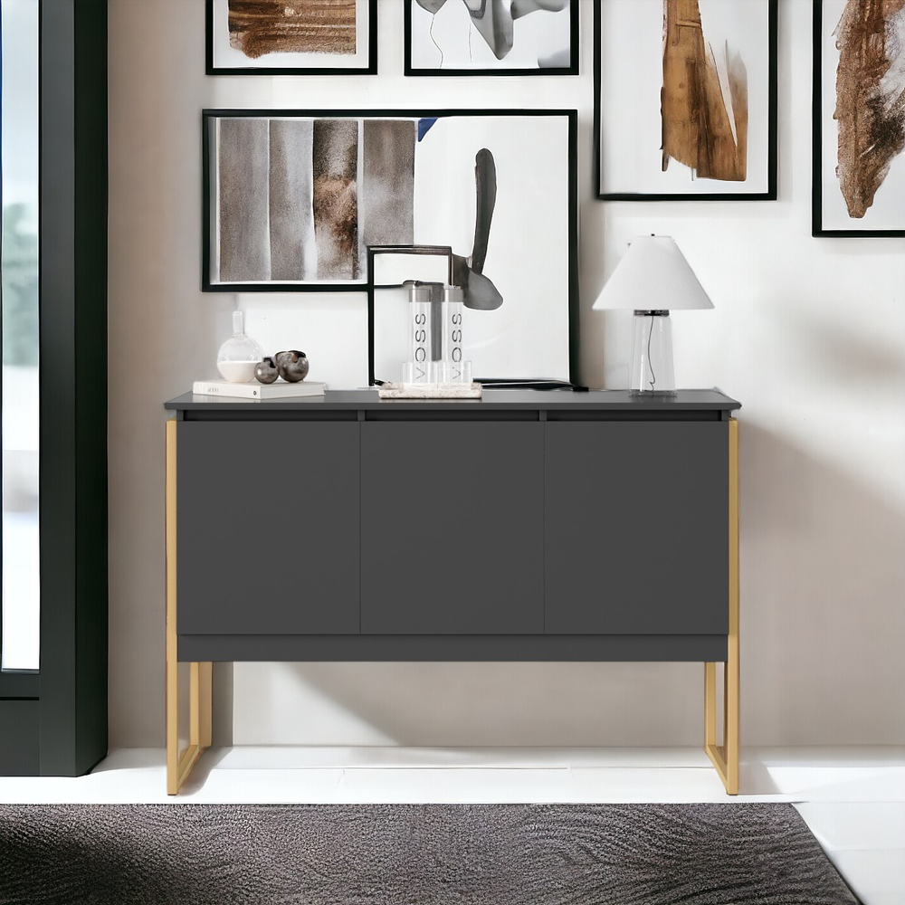 Buffet Moderno 3 Portas Londres Preto Dourado Buffet Moderno 3 Portas Londres Preto Dourado
