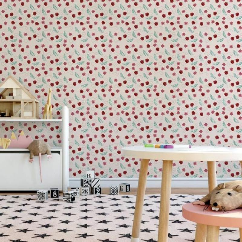 Papel de Parede Kids Joaninha e Flores Papel de Parede Kids Joaninha e Flores