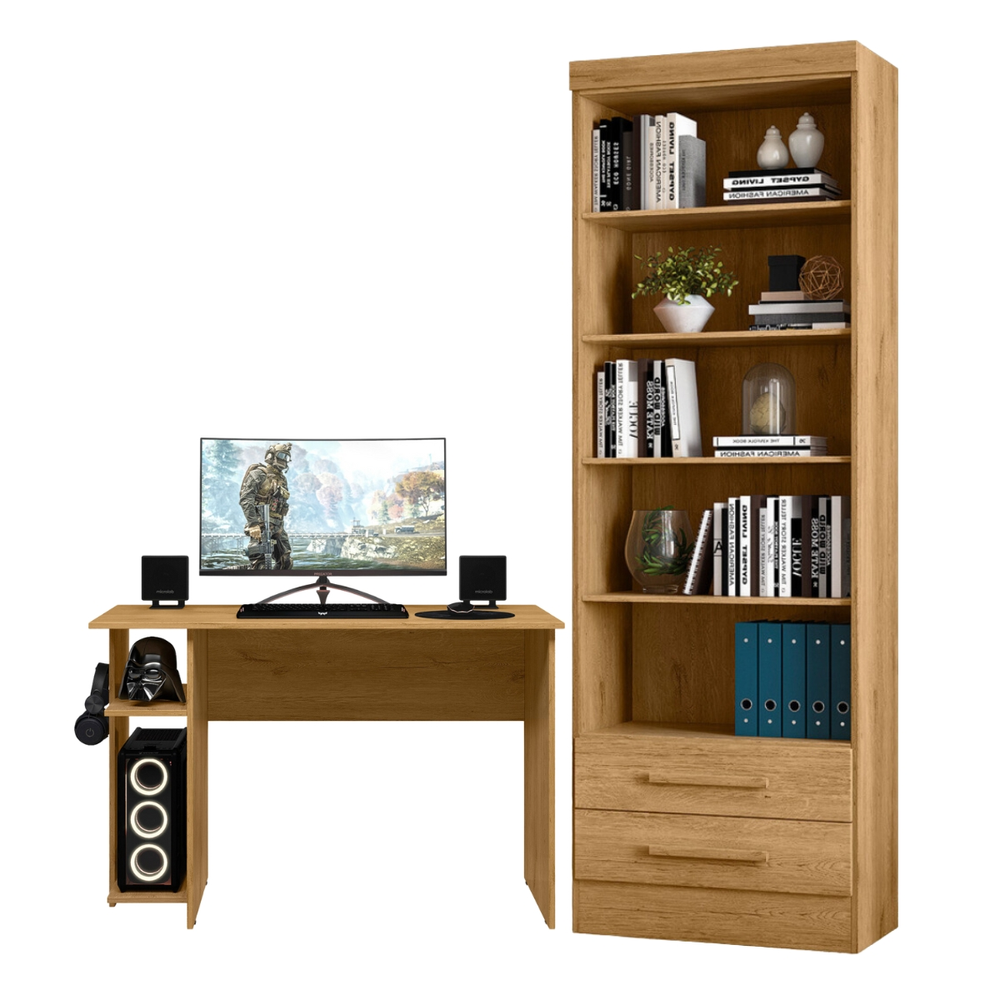 Conjunto de Mesa Gamer e Livreiro Paraná Freijó Conjunto de Mesa Gamer e Livreiro Paraná Freijó