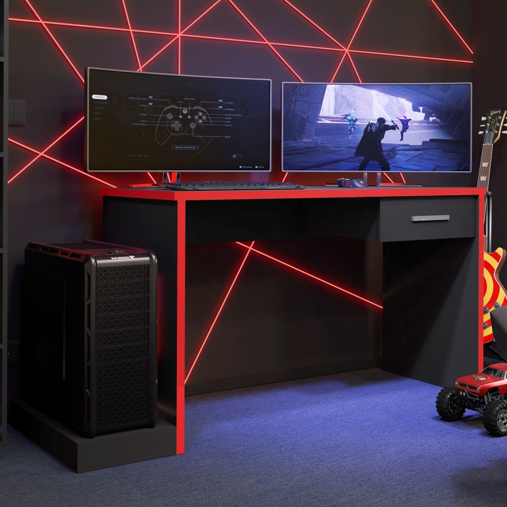 Escrivaninha Gamer Ellenge Preto Vermelho Escrivaninha Gamer Ellenge Preto Vermelho