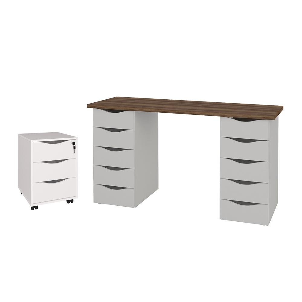 Conjunto Escrivaninha e Gaveteiro Dundee Nogal Branco Conjunto Escrivaninha e Gaveteiro Dundee Nogal Branco