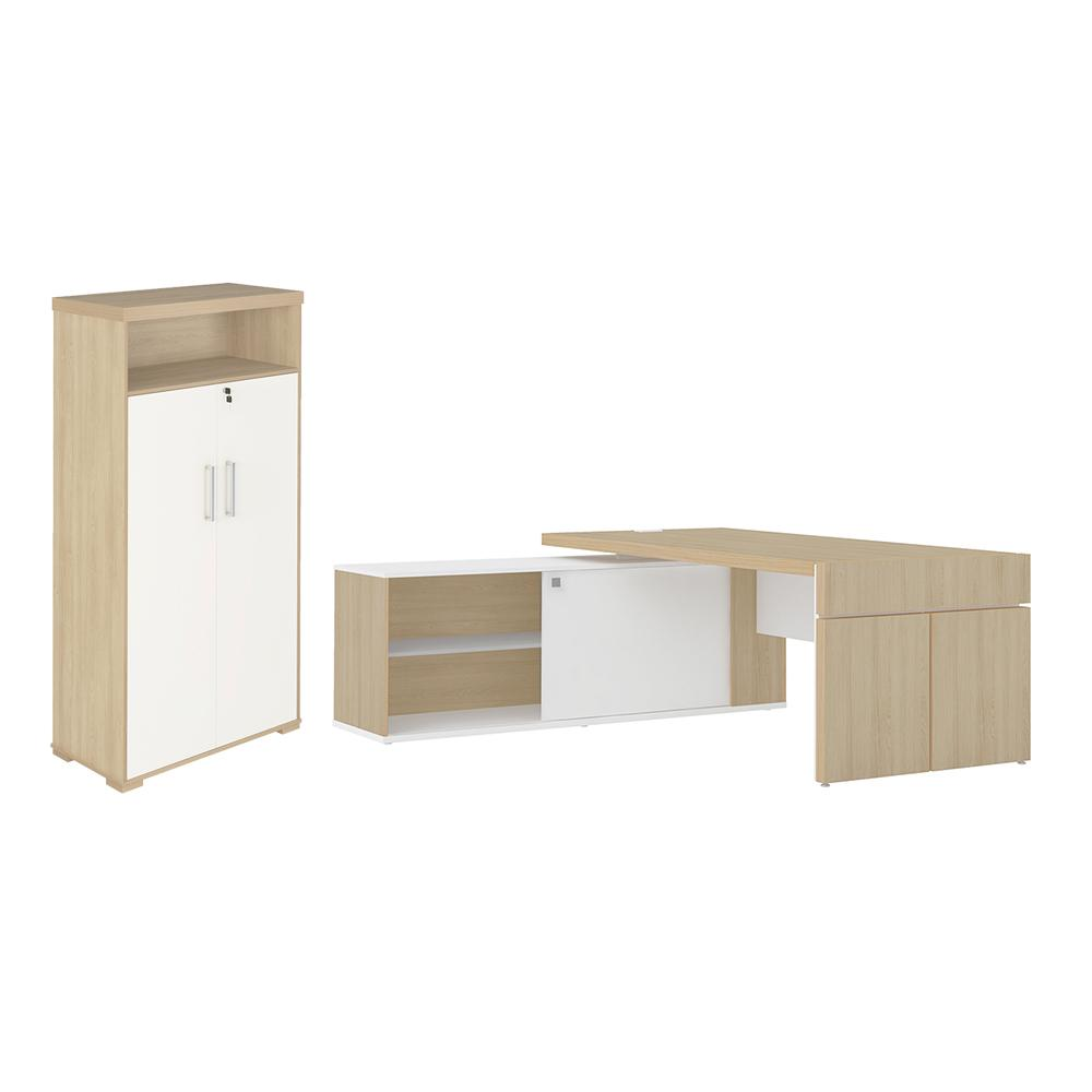 Conjunto Mesa Executiva e Armário Burton Carvalho Branco Conjunto Mesa Executiva e Armário Burton Carvalho Branco