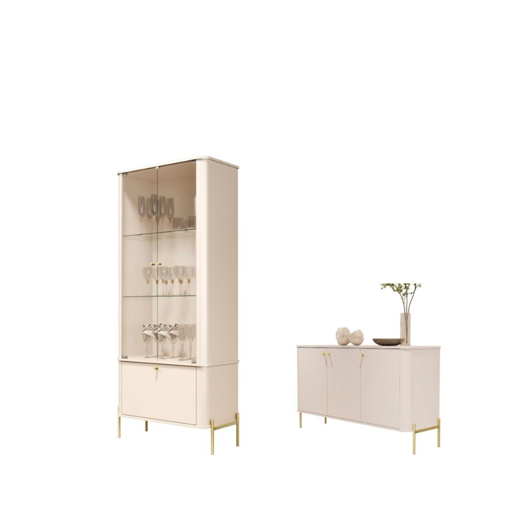 Conjunto Buffet e Cristaleira Lirio Off White Dourado Conjunto Buffet e Cristaleira Lirio Off White Dourado
