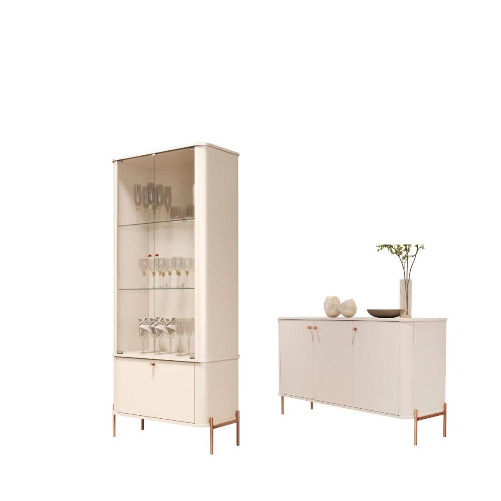 Conjunto Buffet e Cristaleira Lirio Off White Bronze Conjunto Buffet e Cristaleira Lirio Off White Bronze