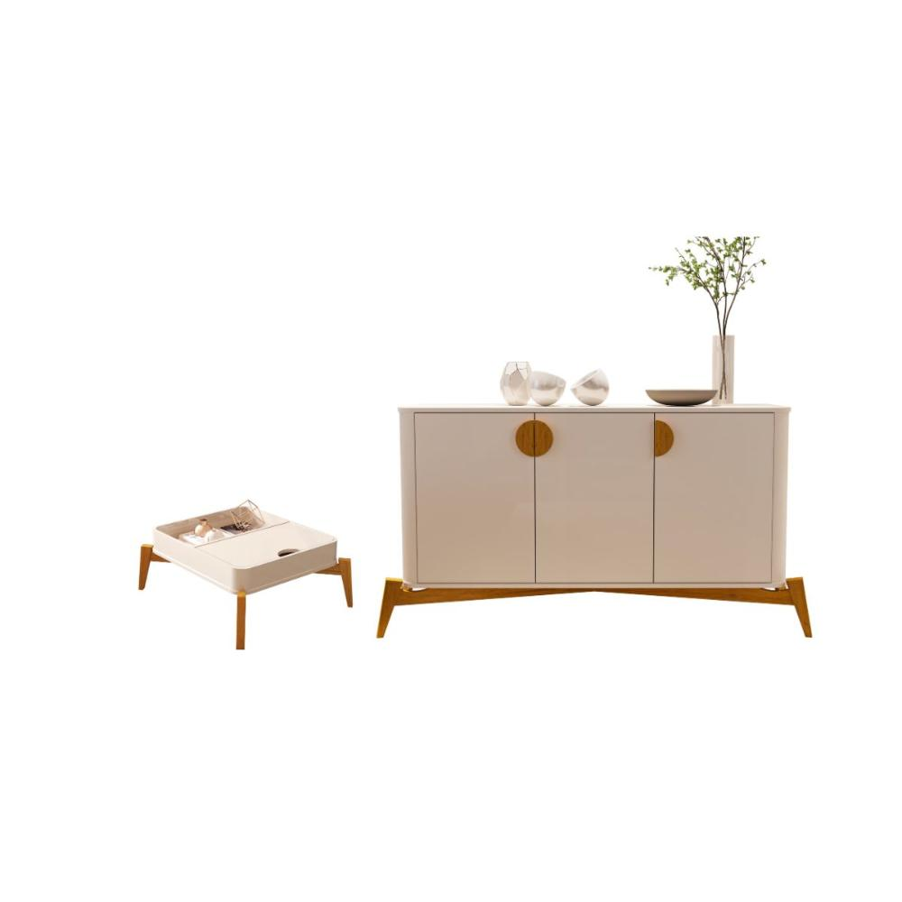 Conjunto Mesa de Centro e Buffet Rogers Off White Conjunto Mesa de Centro e Buffet Rogers Off White