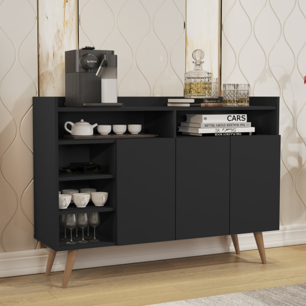 Buffet Retrô Kansas com 3 Portas Preto Buffet Retrô Kansas com 3 Portas Preto