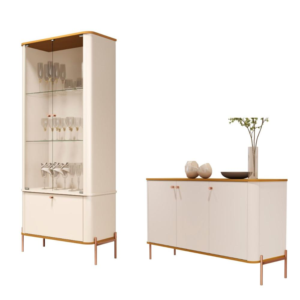 Conjunto Buffet e Cristaleira Rouxinol Off White Nature Bronze Conjunto Buffet e Cristaleira Rouxinol Off White Nature Bronze
