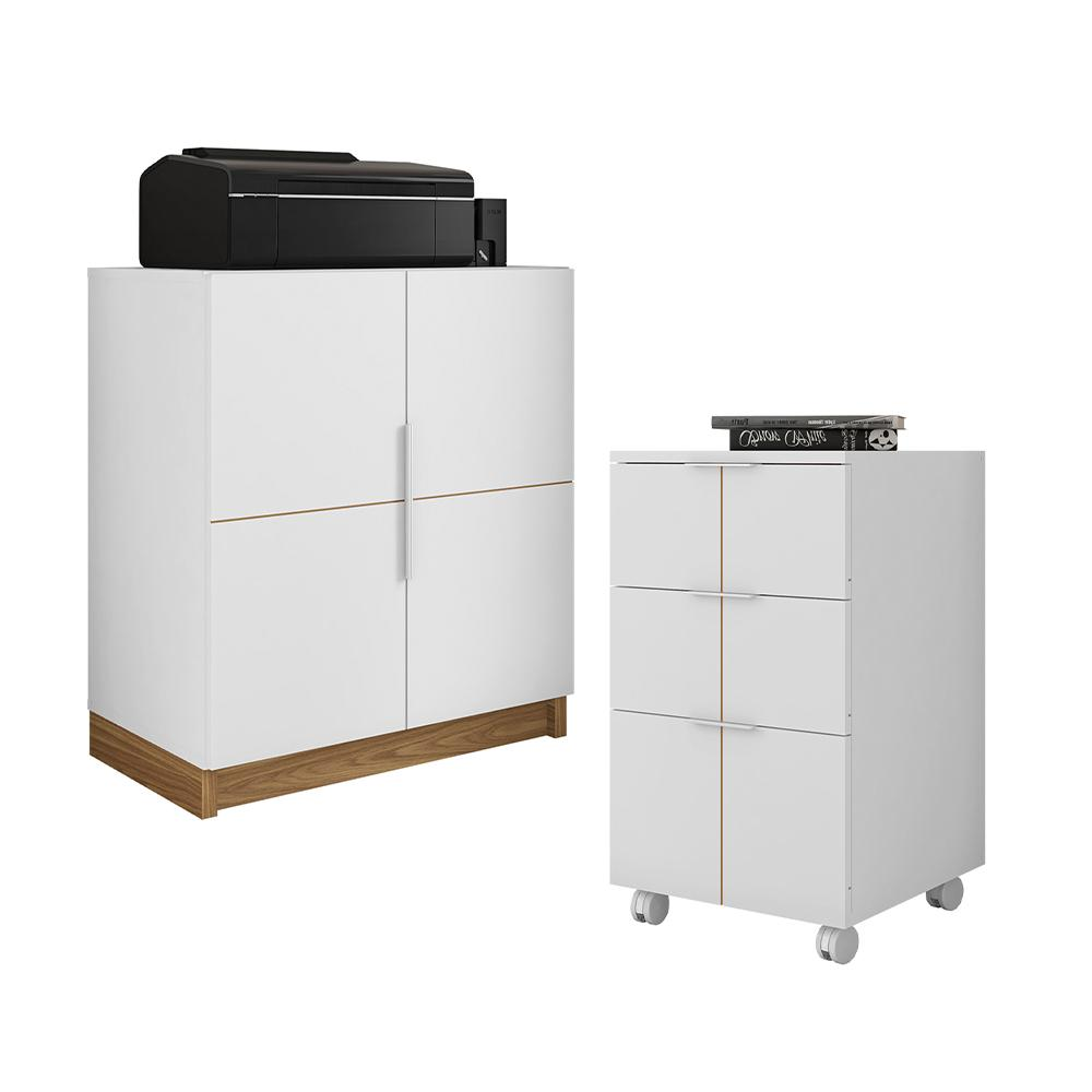 Kit Escritório Armário Baixo Gaveteiro Cubic Branco Caemmun Kit Escritório Armário Baixo Gaveteiro Cubic Branco Caemmun