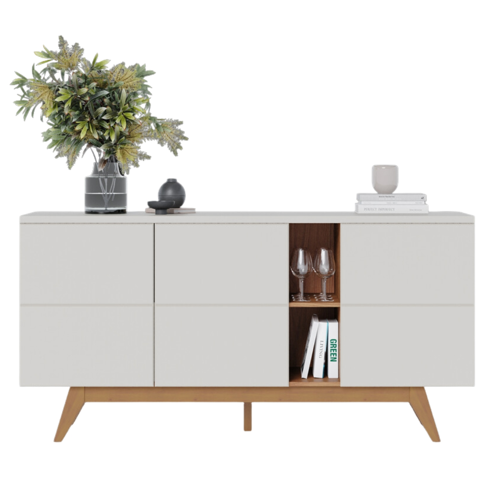 Buffet 3 Portas e Prateleiras Aurora Off White Matte Freijó Buffet 3 Portas e Prateleiras Aurora Off White Matte Freijó