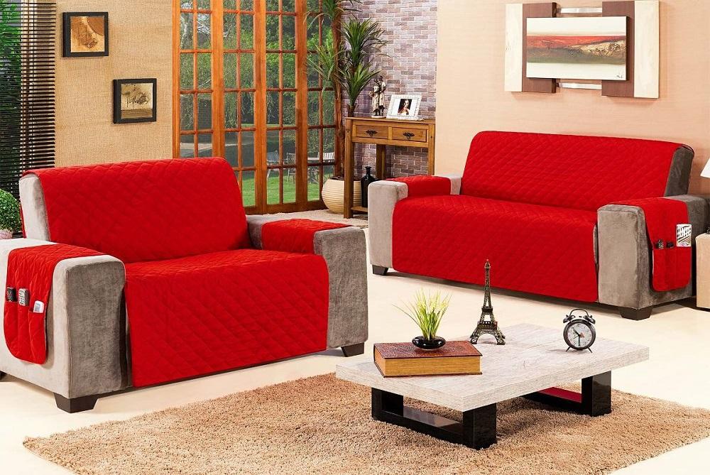 Protetor de sofá 2 e 3 Lugares Ultrassom Cor 1 Vermelho - Decorella Protetor de sofá 2 e 3 Lugares Ultrassom Cor 1 Vermelho - Decorella