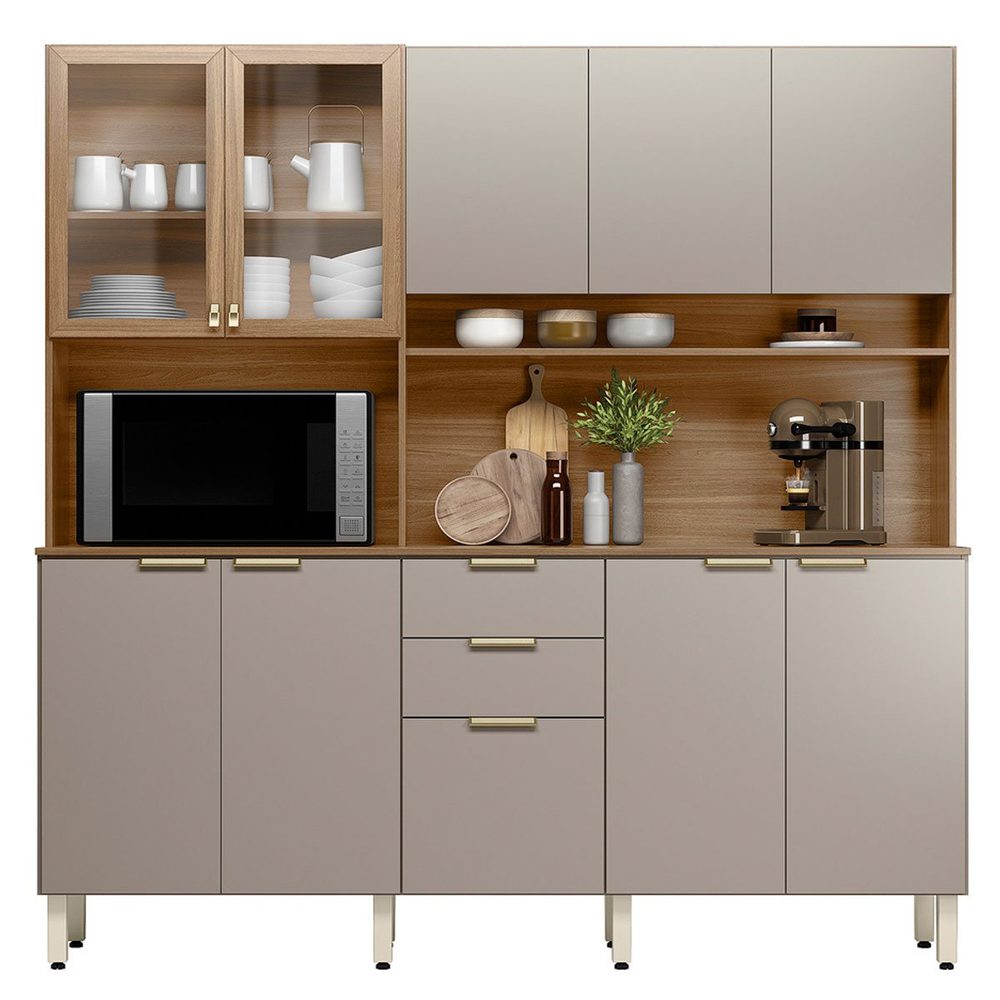 Kit Cozinha Compacta 10 Portas 2 Gavetas Ruby Amêndola/Nude Kit Cozinha Compacta 10 Portas 2 Gavetas Ruby Amêndola/Nude