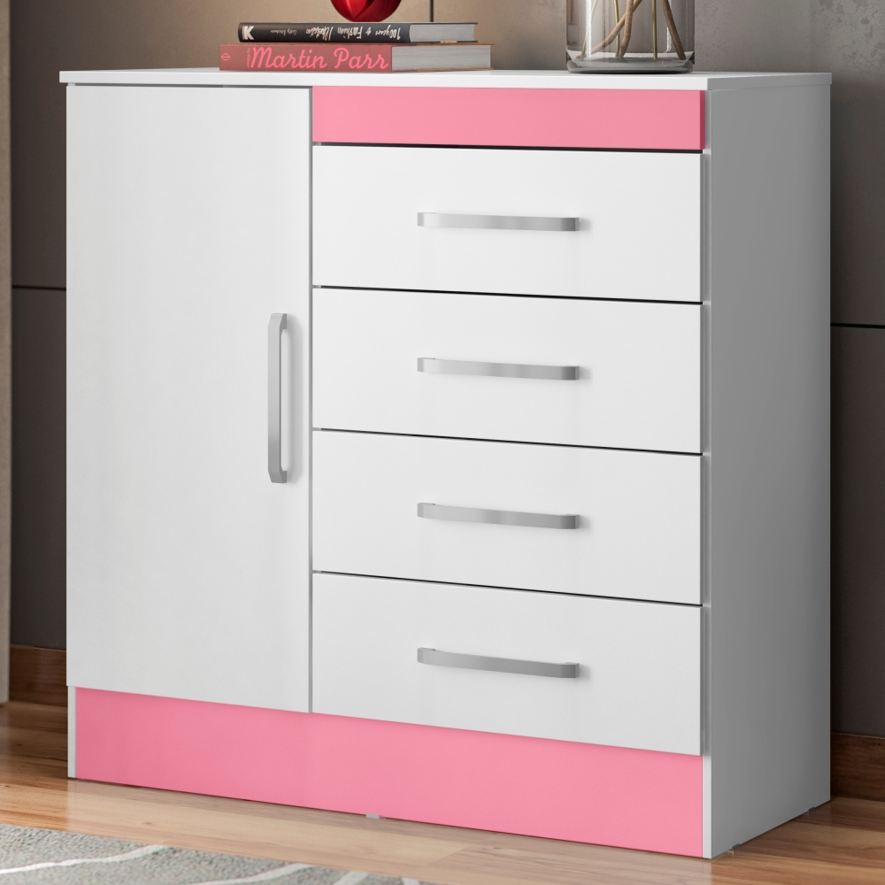 Gaveteiro 1 Porta Silvie Branco Rosa Gaveteiro 1 Porta Silvie Branco Rosa