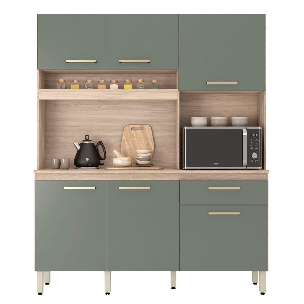 Kit Cozinha Compacta 6 Portas 1 Gaveta Alano Avena/Menta Kit Cozinha Compacta 6 Portas 1 Gaveta Alano Avena/Menta