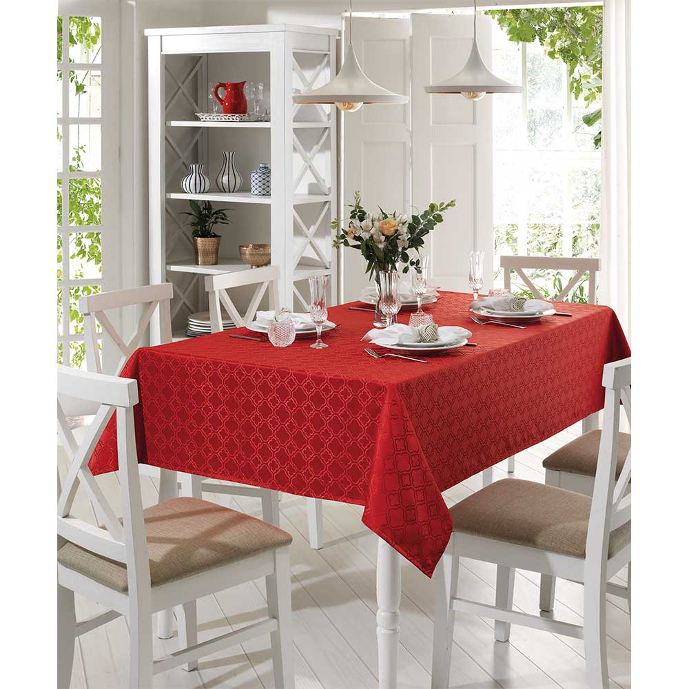 Toalha de Mesa Retangular 6 Lugares Jacquard Requinte Vermelha Toalha de Mesa Retangular 6 Lugares Jacquard Requinte Vermelha