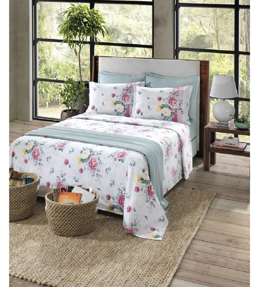 Jogo de Cama Queen 150 Fios Living 100% Algodão Larissa 01 Jogo de Cama Queen 150 Fios Living 100% Algodão Larissa 01